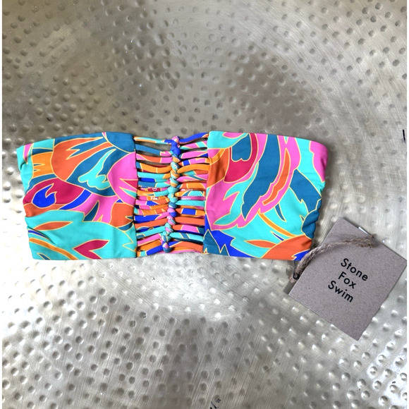 Stone Fox Swim Other - NWT Stone Fox Swim Inez Bandeau Bikini Top Stained Glass XS Colorful Floral Boho